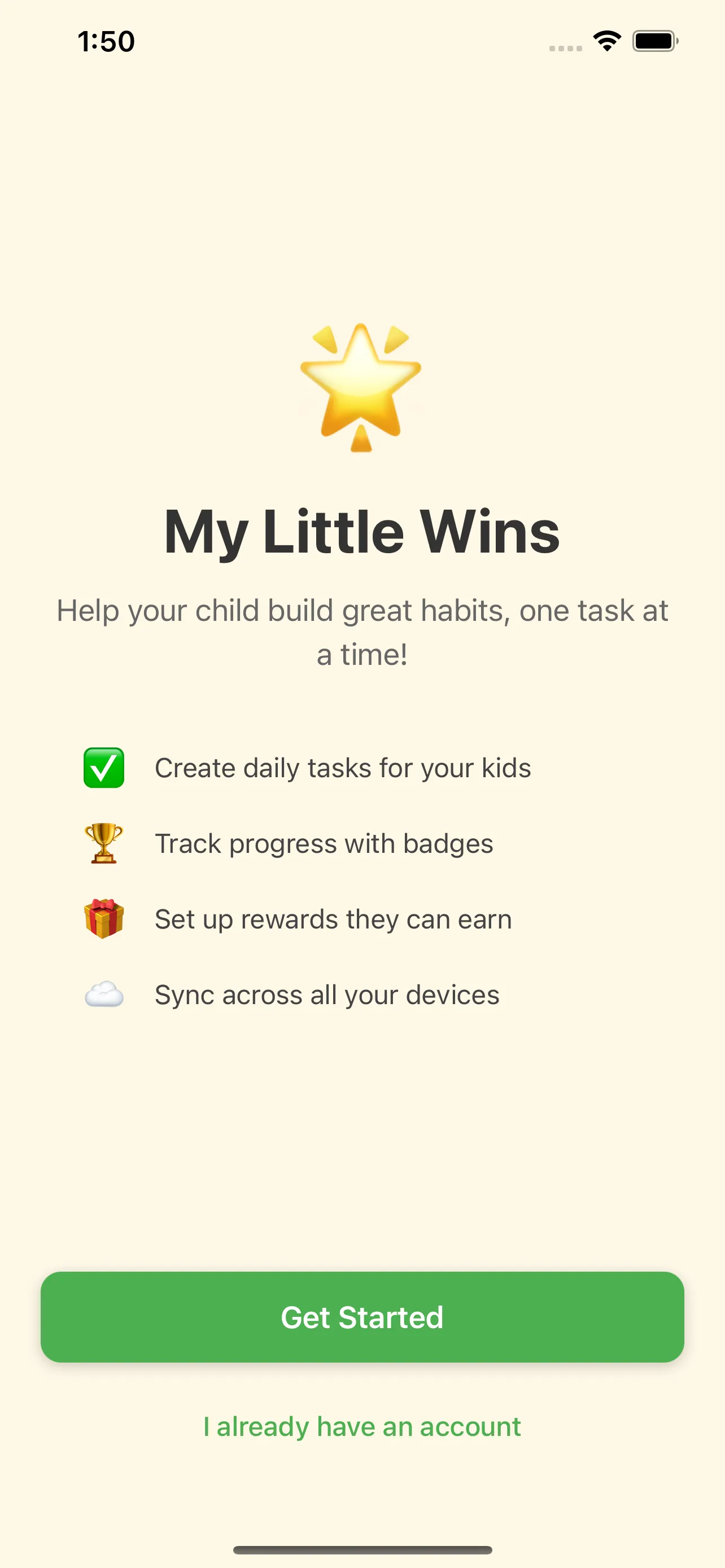 My Little Wins task tile in progress