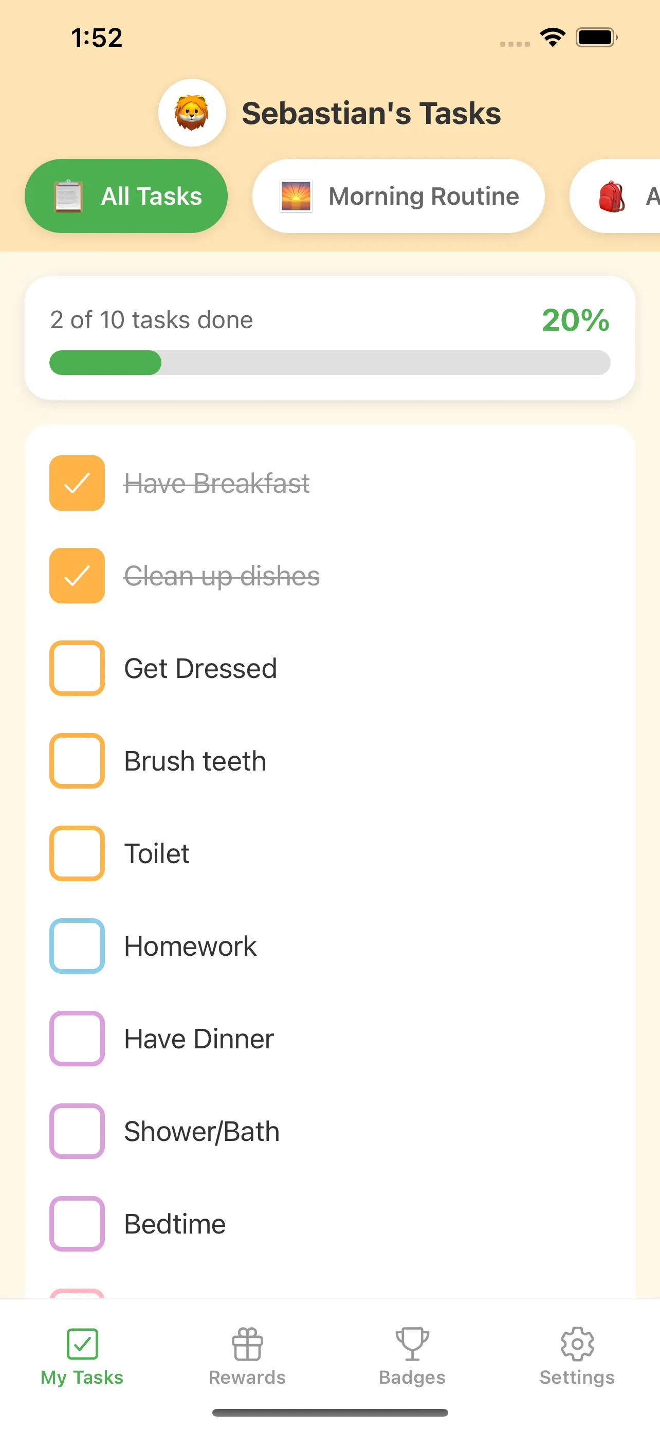 My Little Wins task completion animation